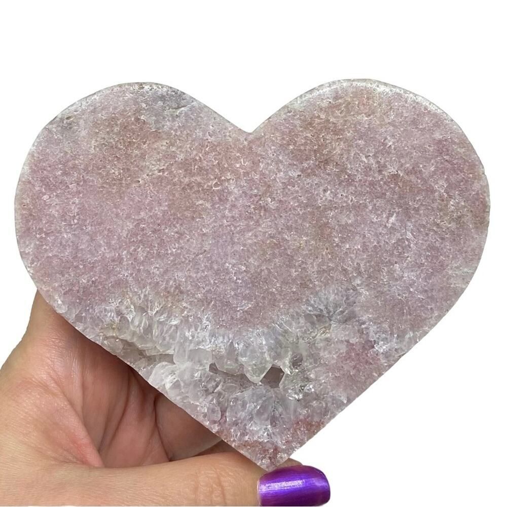 Pink Amethyst Druzy Heart Crystal Display Statement Piece Gift with Stand - Picture 2 of 11